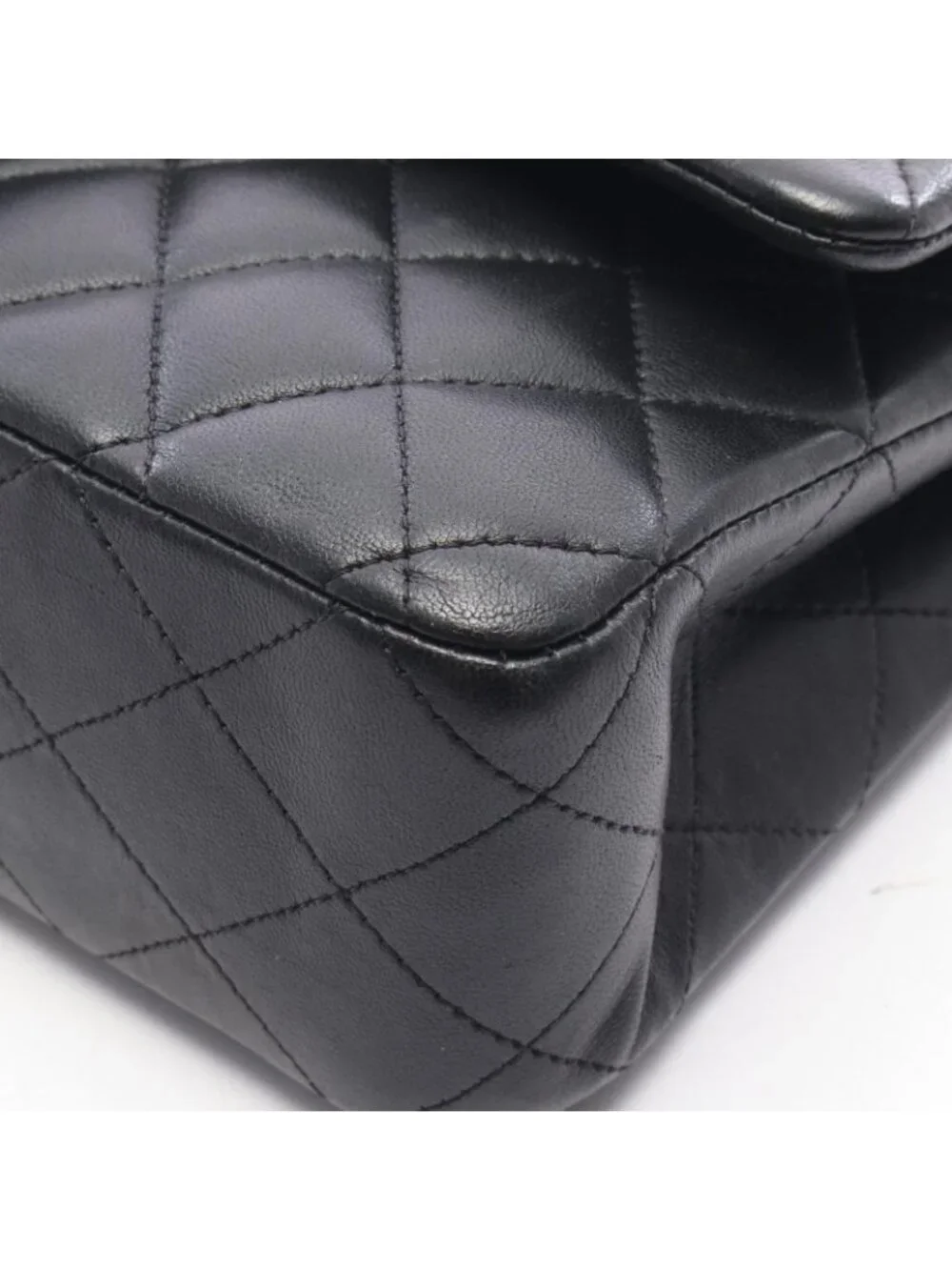 Chanel Shoulder Bag Quilted Double Flap Black Lambskin Chain